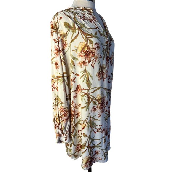 HM Shirt Dress Size 14 White Beige Floral Long Sleeve Mini Button Bohemian - Picture 6 of 13